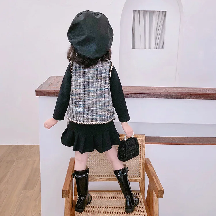 Осенне-зимний комплект одежды для маленьких девочек хлопковое черное платье с