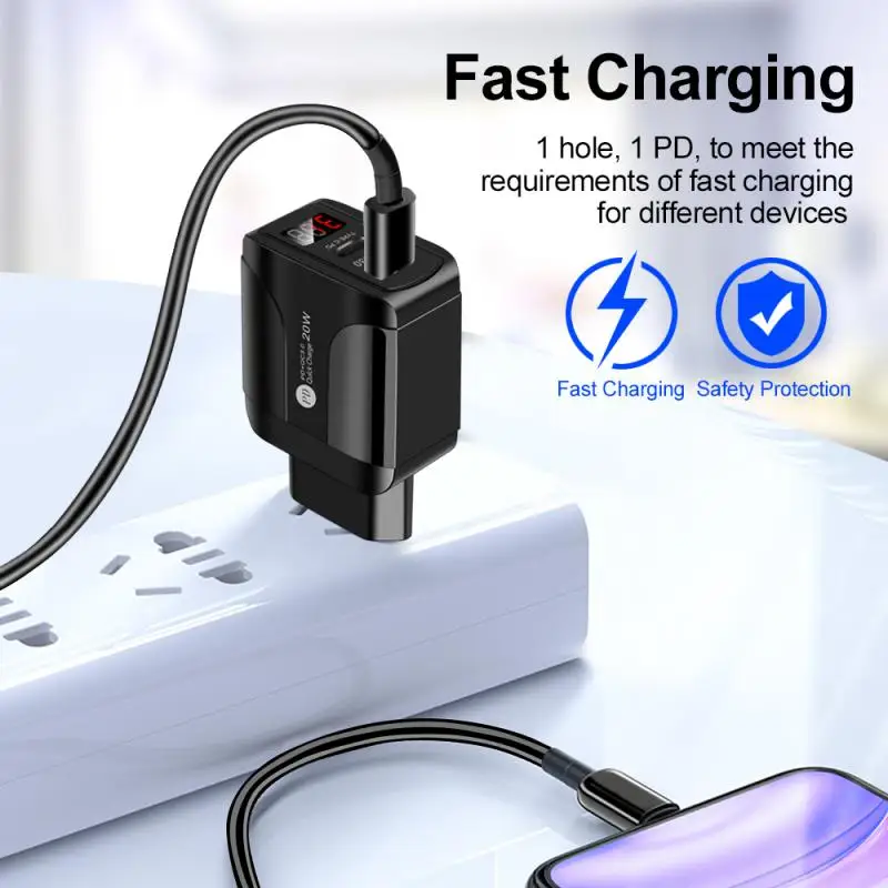 

20WPD+QC Dual-port Digital Display Fast Charger Dual Port Screen Display Travel Mobile Phone Charger Adapter For Iphone Huawei