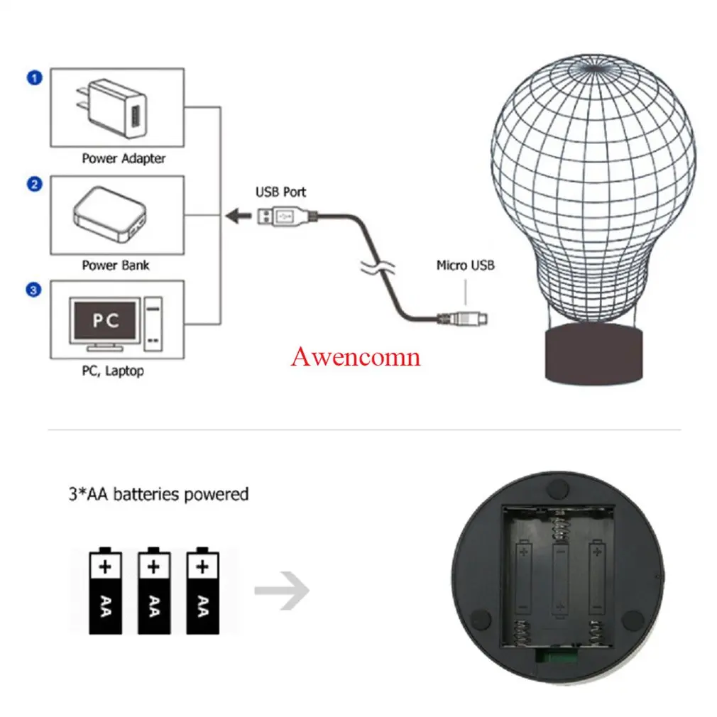 

Battery Powered Heart Shape 3D Lamp Night Light 7 Color Cool Gift For Kids Atmosphere Led Night Light Lamp