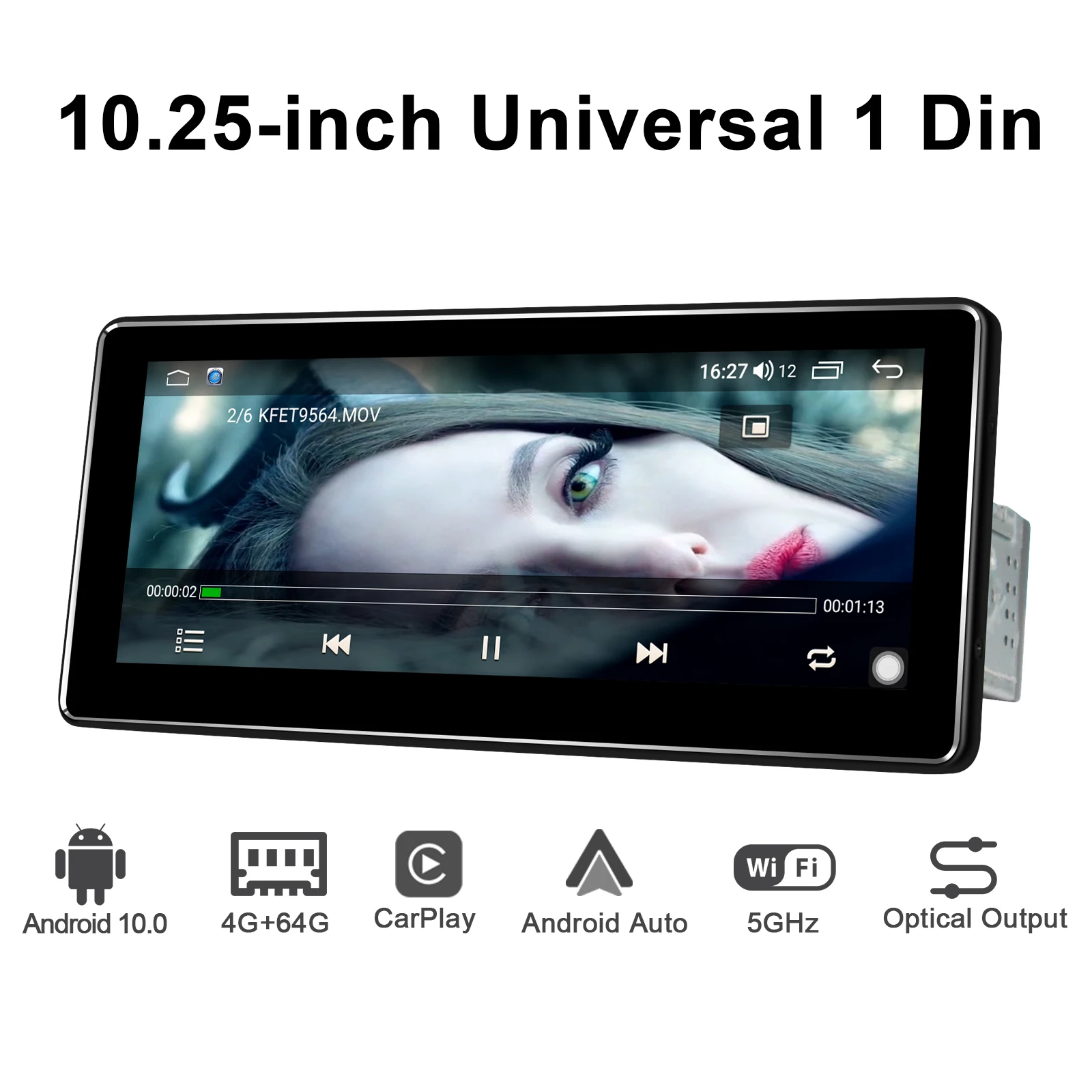 저렴한 차량용 라디오 스테레오 10.25 인치 1Din 중앙 멀티미디어 플레이어 GPS 내비게이션, 무선 카플레이, 4G 캠 대시, 안드로이드 10