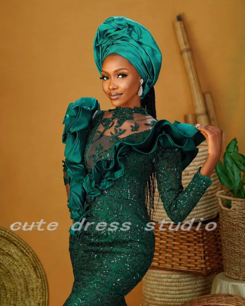 Индивидуализированные вечерние платья Aso Ebi с высоким воротником и длинными