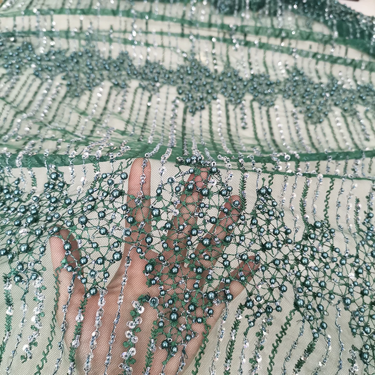 Африканский Изумрудный зеленый Вышитый свадебный Тюль Тяжелая ручная работа из