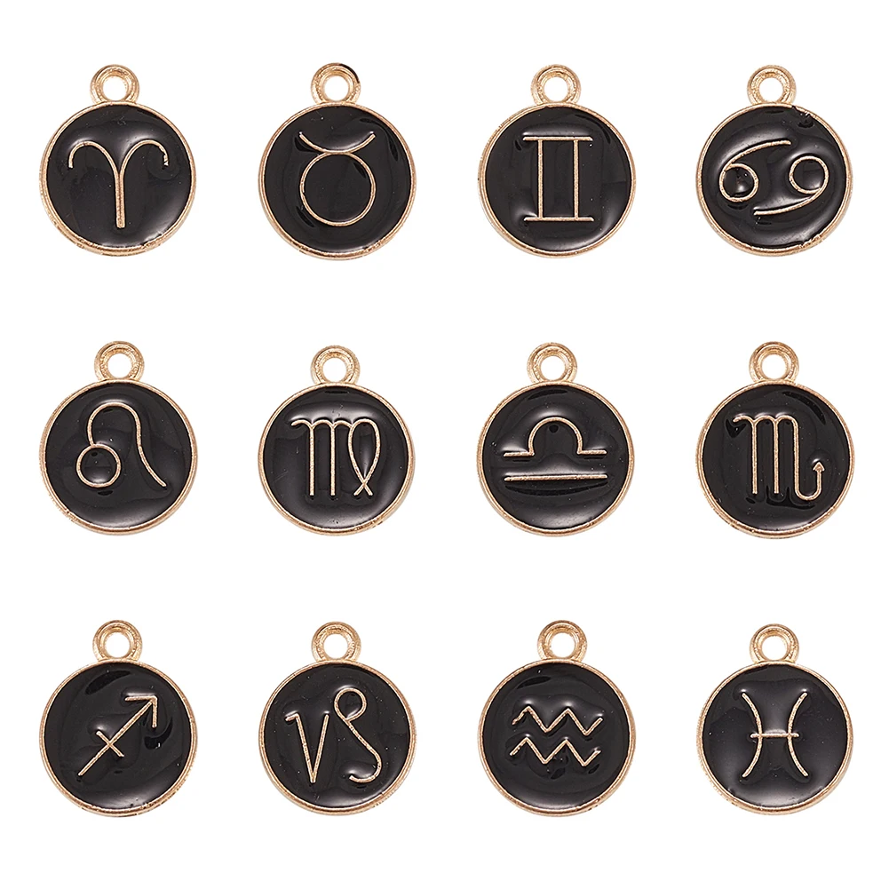 

12Pcs/set Double-sided Alloy Enamel Charms Flat Round Twelve Constellations Pendants for DIY Earrings Necklace Jewelry Making