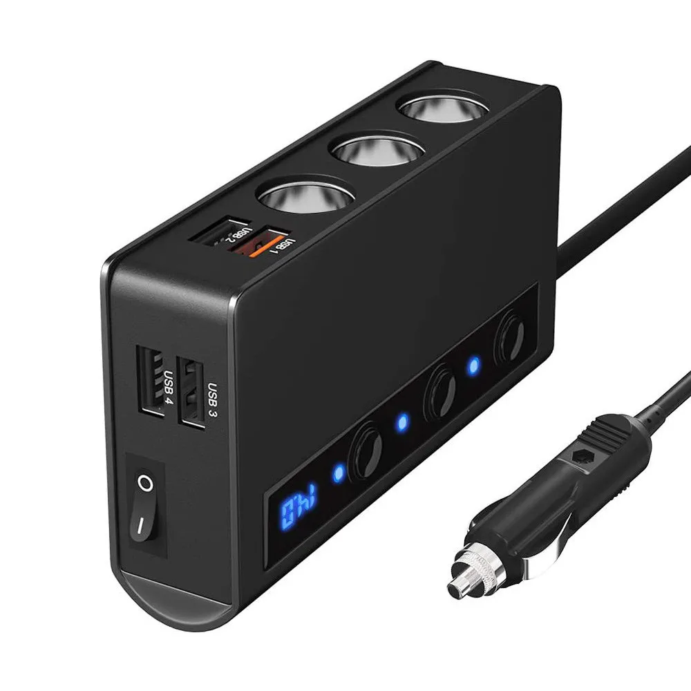

12v/24v Quick Charger 3.0 3-socket 180w Cigarette Lighter Splitter on-off Dc Car Splitter with 4-port Usb Charger