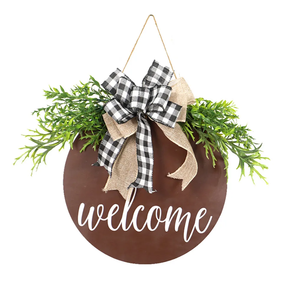 

Добро Пожаловать Знак доски романтическое украшение для дома орнамент Красивый венок круглый деревянный подвесной кулон