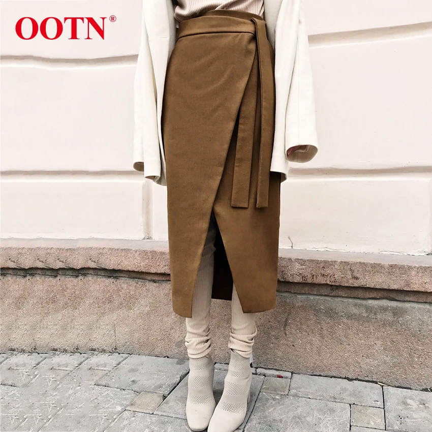 Женская винтажная Асимметричная юбка OOTN коричневая замшевая Длинная Юбка миди