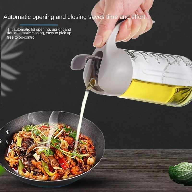

Glass Oil Pot Automatic Opening and Closing Kitchen Oil Leakproof Sauce and Vinegar Seasoning Bottle Oil Tank Food Container