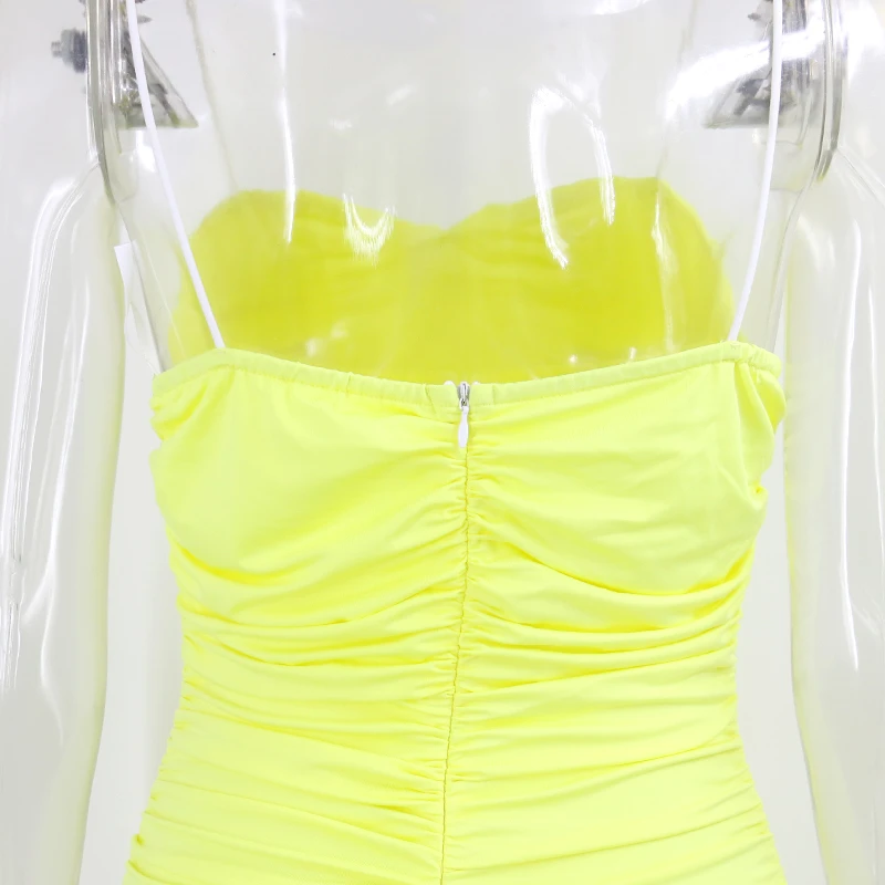 Женское плиссированное платье на бретельках Santune летнее облегающее с открытой