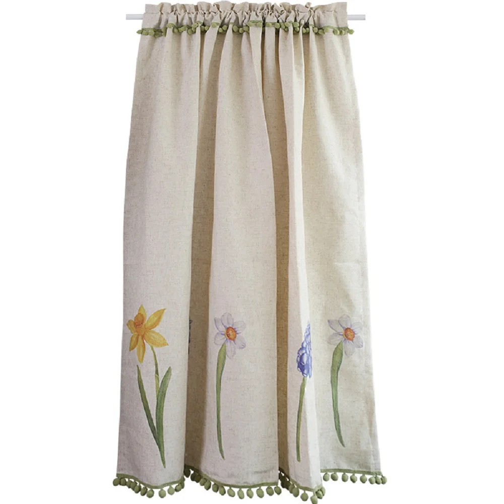 Карманные занавески из хлопка и льна Короткие шторы в стиле кантри с цветочным