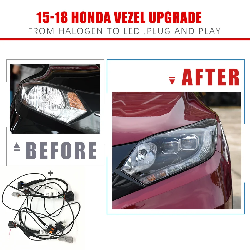 

Модификация автомобильных фар YCK, модернизация, передача проводов, жгут проводов для Honda 2015-2018 VEZEL от галогенных светодиодный светодиодных и...