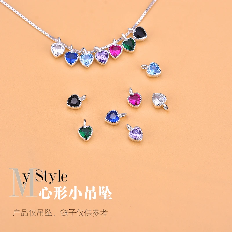 

S925 sterling silver color Mini heart-shaped small pendant bracelet necklace jewelry DIY accessories pendant pendant material