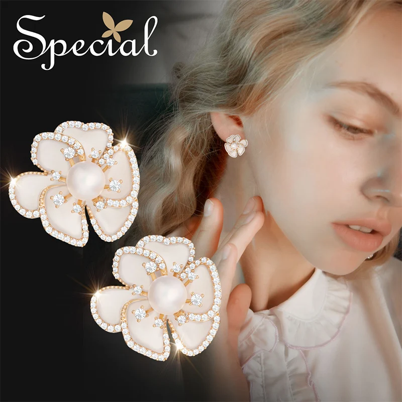 

SPECIAL Earrings Earrings Earrings 925 Tremella Needle Lining Flower Female White Rose 2021 New Trend S2652E