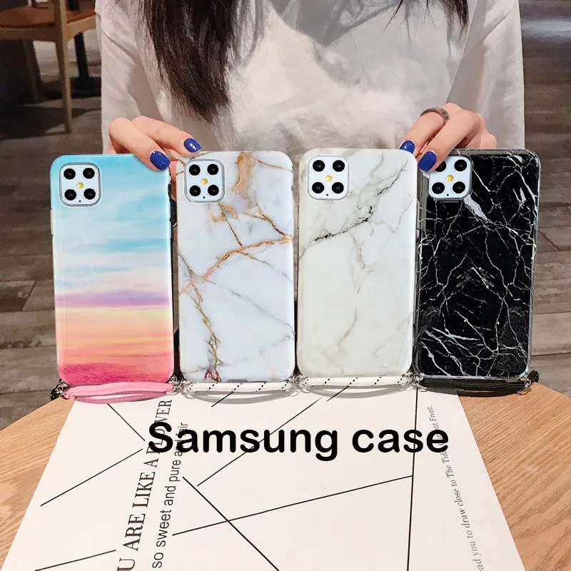 

Phone case suitable for Samsung S20FE S10 A21S A50 A71 A30 A7 2018 lanyard mobile phone case silicone laser marble soft shell