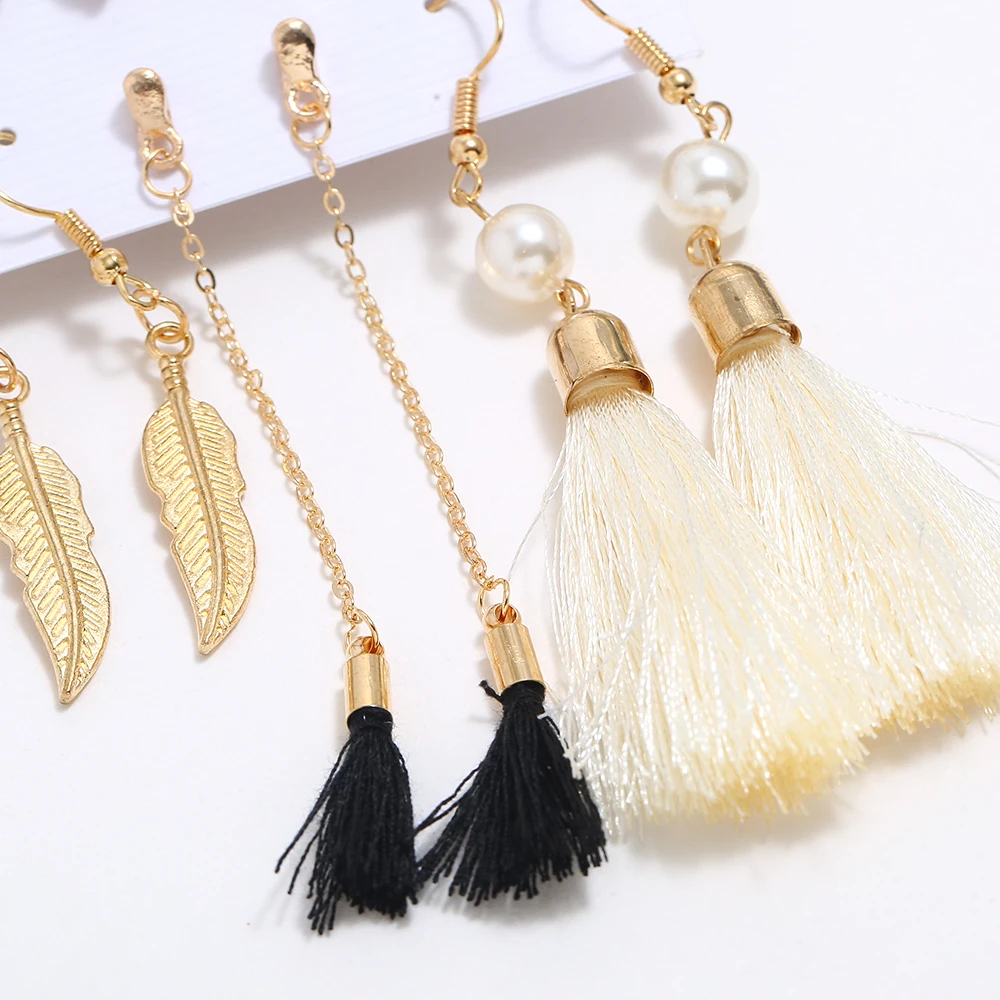6 Pairs/Lot Imitation Pearl Heart Big Circle Tassel Drop Earrings Set For Women Leaf Flower Elephant Earring Ear Jewelry | Украшения и