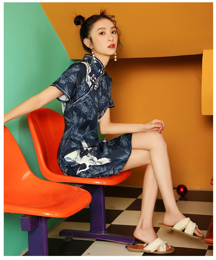 SWEETXUE китайское платье для женщин Cheongsam Современные вечерние платья с животным принтом Тонкий Сплит Пряжка китайский воротник Qipao платье