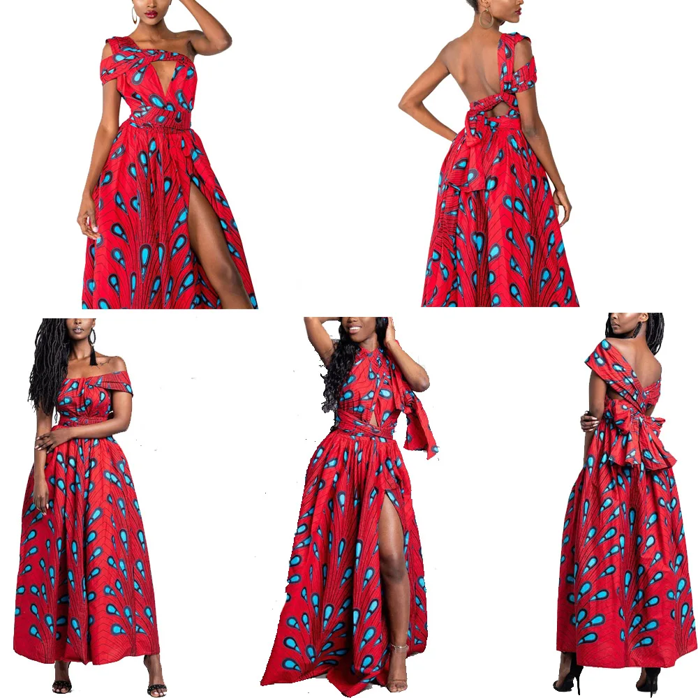 Fadzeco Summer African Dresses for Women New Fashion Robe Dashiki Dress Ethnic Print Backless Sexy African Dress