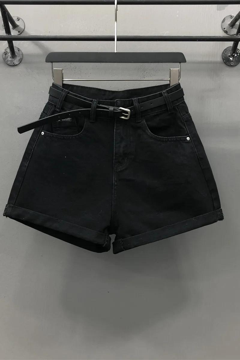 

[DEAT] Light Blue High Waist Pockets Casual Denim Shorts Women Curled Wide Leg Pants Hot Pants 2021 Spring And Summer GX652