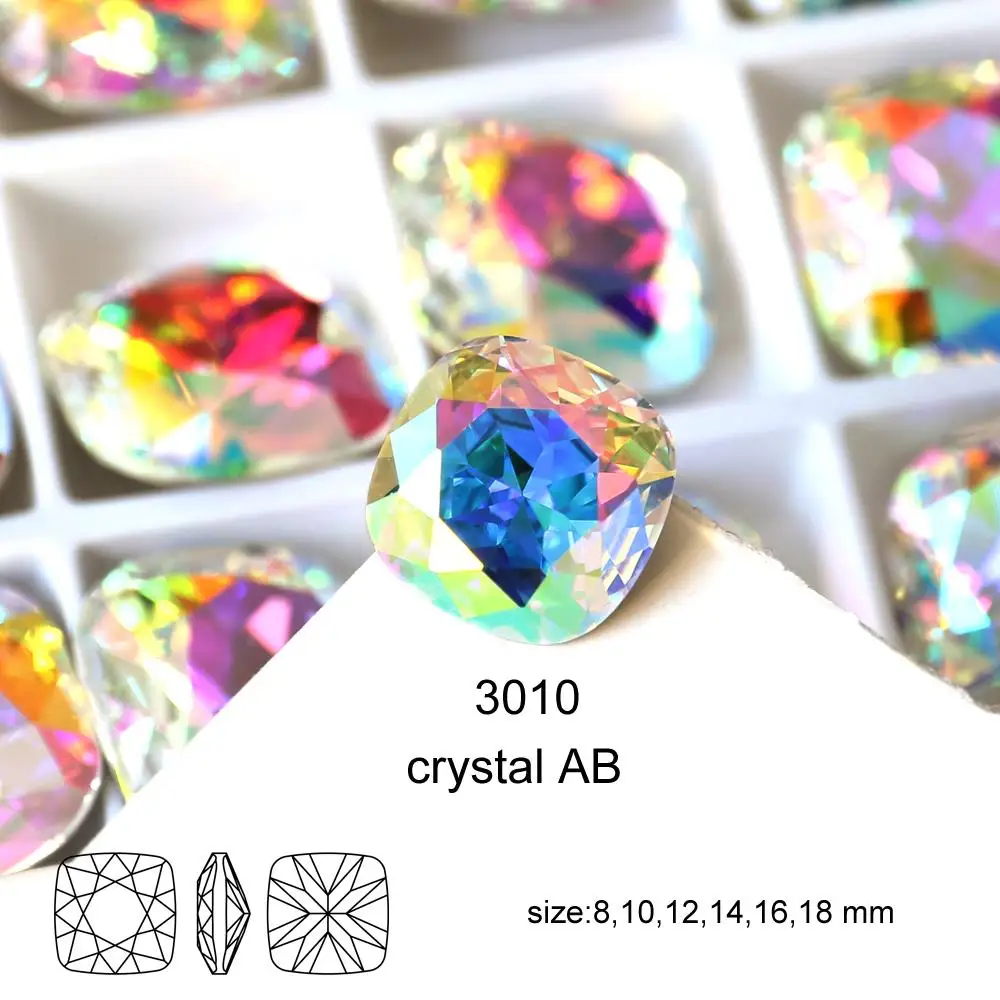 

Square Cushion Glass Crystal Rhinestones 8-18mm Strass DIY Pointback 3D Diamonds For Nail Art Clothes Accessories Jewelry Making