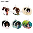 Деревянные серьги-подвески SOMESOOR, с изображением меланина, женского афро, петельки для волос