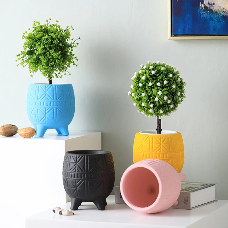 

Nordic Modern Line Ceramic Flowerpot With Feet Simple Light Luxury Flower Arrangement Creative Art Ornaments Home Decoration