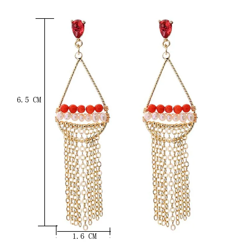 

2020 Women's Natural Freshwater Pearls Long Chain Tassel Dangle Earrings Bohemia Drop Water Drop Earrings Elegant Party Earrings