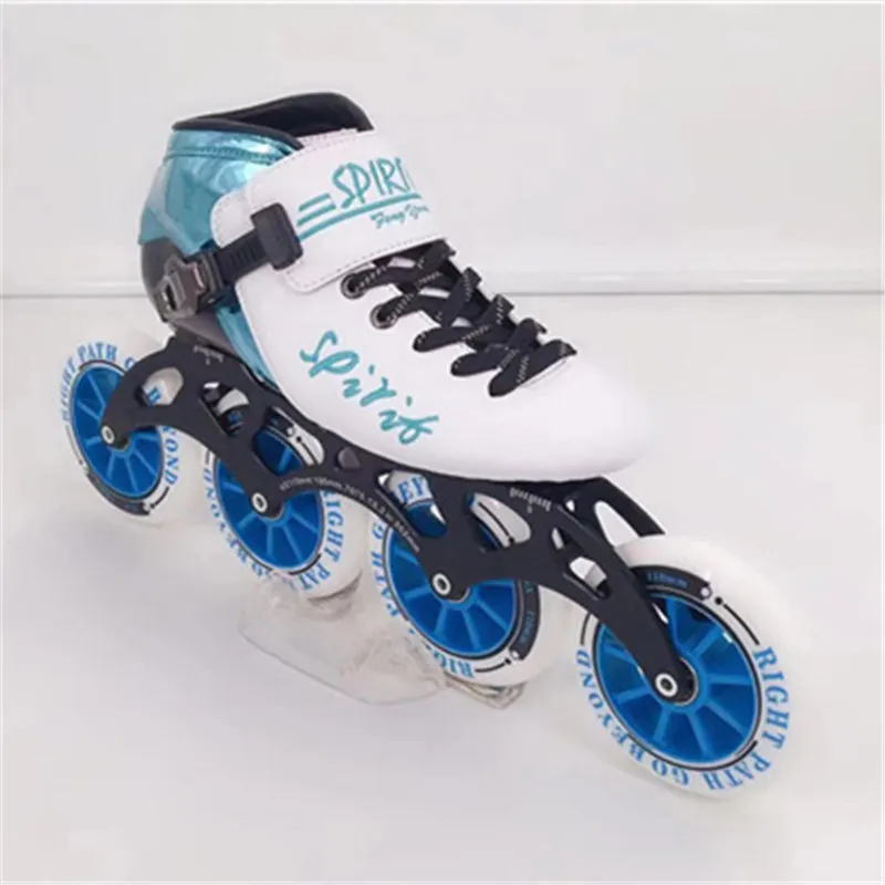 Blue 4 wheel skates Углеродное волокно встроенные скоростные коньки Patines 3 4 колеса профессиональная гоночная обувь для марафона асфальта наземного дорожного катания 85A30-45 - Цвет: Blue 4 wheel skates