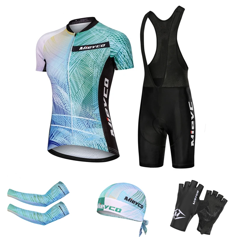 

Комплект одежды Meiyco женский из зеленой Джерси для езды на велосипеде, быстросохнущая одежда с коротким рукавом для езды на горном велосипед...