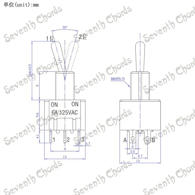 

2 Pcs 6 Pin DPDT ON-ON 6A 125VAC Mini Toggle Switch for Electric Guitar Bass / Guitar Control Mini Switches