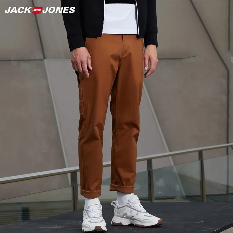 Мужские хлопковые прямые длинные брюки Jack Jones | 218314550 Мужская одежда