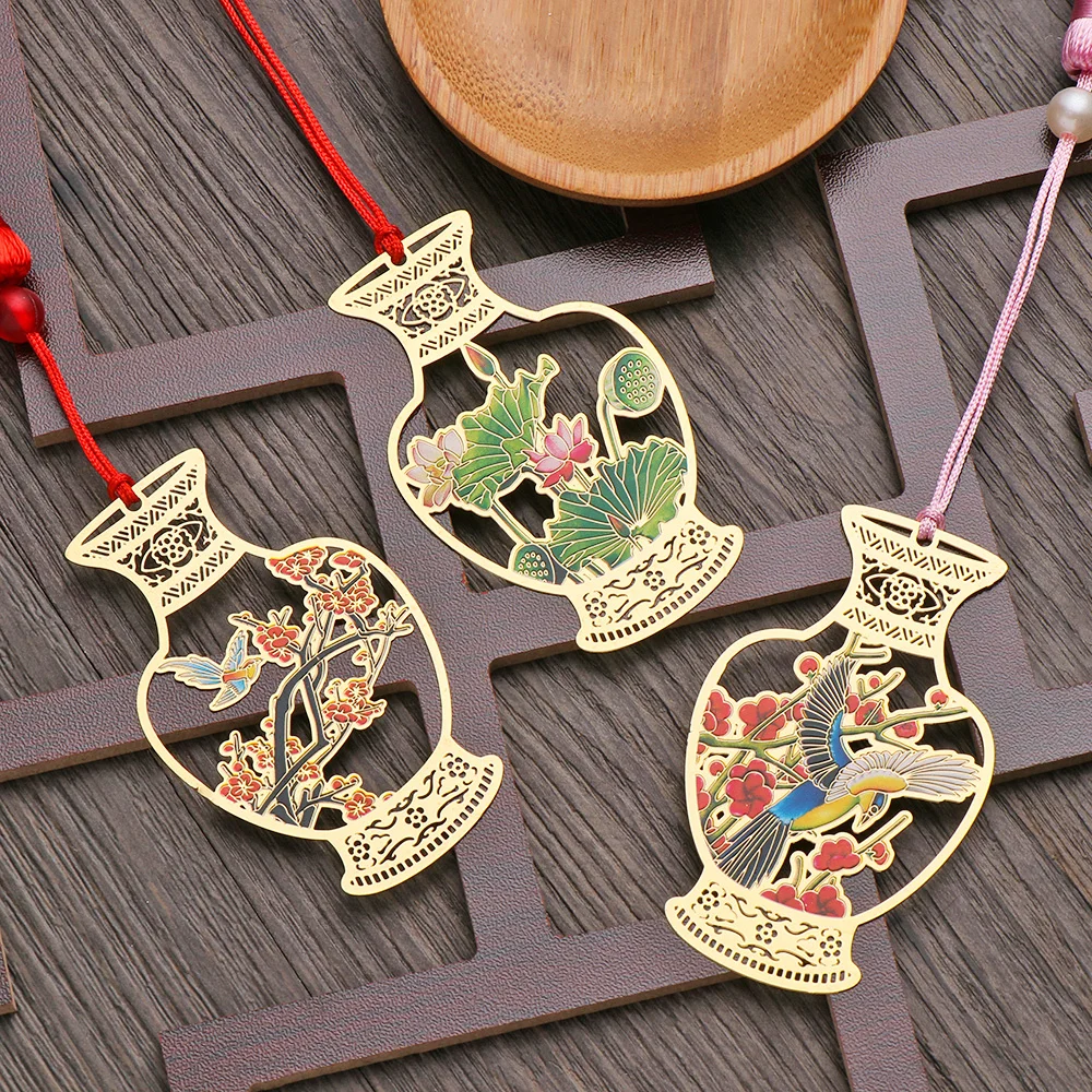 1 шт. китайский Стиль ваза в форме латунь Металлическая Закладка для книги с