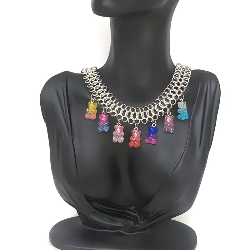 

Candy Color Bear Necklace Girly Cute Jelly Gummy Mini Bear Necklace Popular party jewelry Christmas gifts