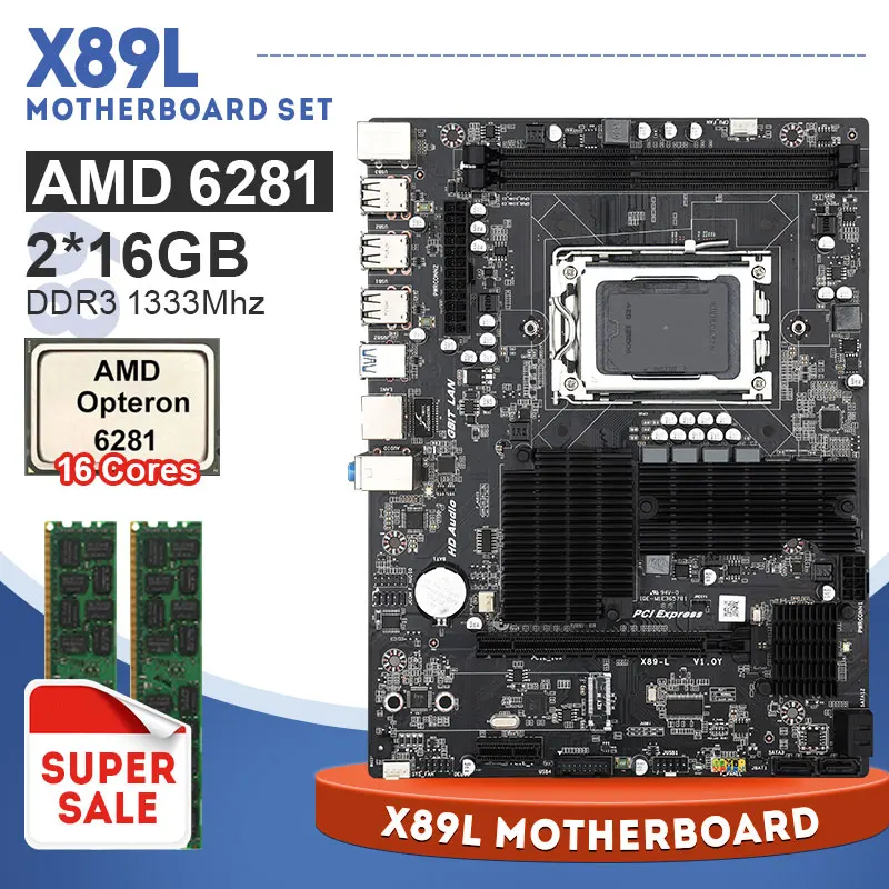 Комплект материнской платы AMD X89 G34 с 2*16 ГБ = 32 Гб DDR3 1333 МГц память и Opteron