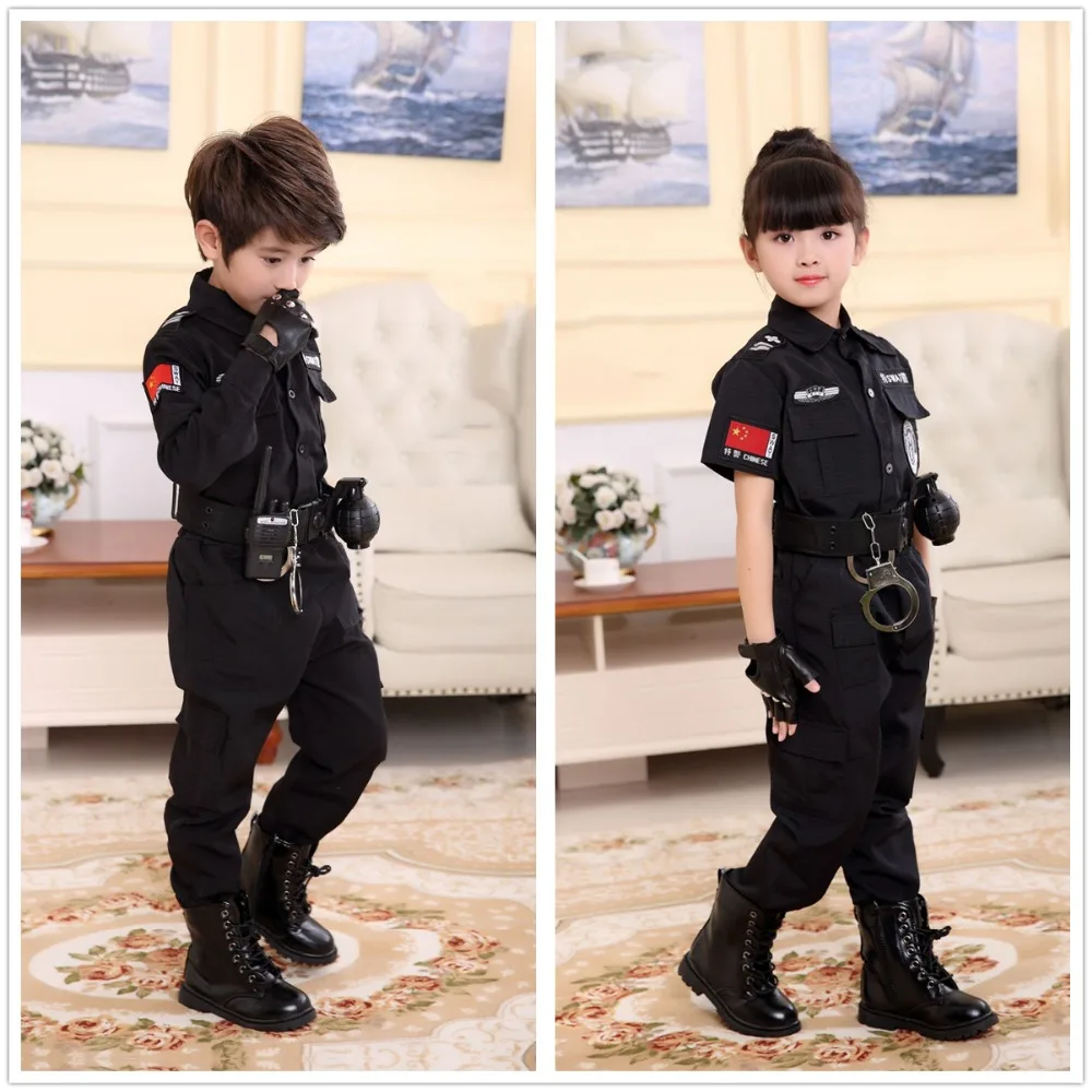 Boys Policemen Costumes Children Cosplay for Kids Army Police Uniform Clothing Set Long Sleeve Fighting Performance Uniforms |