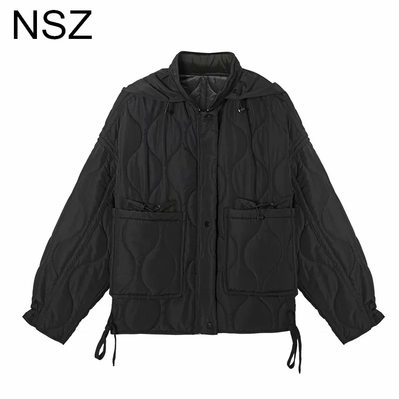 

Женская Стеганая куртка с капюшоном NSZ, черная зимняя парка большого размера d, свободная стеганая куртка с капюшоном, верхняя одежда с капюш...