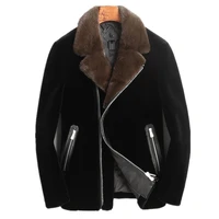 real sheep shearling fur coat men winter jacket real mink fur collar warm wool coat male alpaca down jacket lbl daf98001 my1660