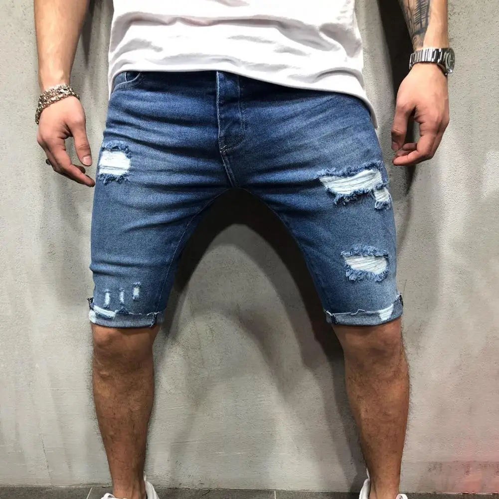 

Men Short Jeans Ripped Skinny Men Zipper Closure Pockets Shorts Breathable Denim Shorts Male Skinny Short Jeans Men Clothing 3XL