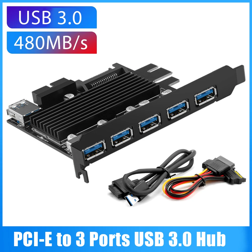 

New PCI-E To USB 3.0 5 Ports Expansion Card USB Cards 5Gbps 15 Pin SATA Power Port With 19 Pin Power Connector PCI-E Adapter