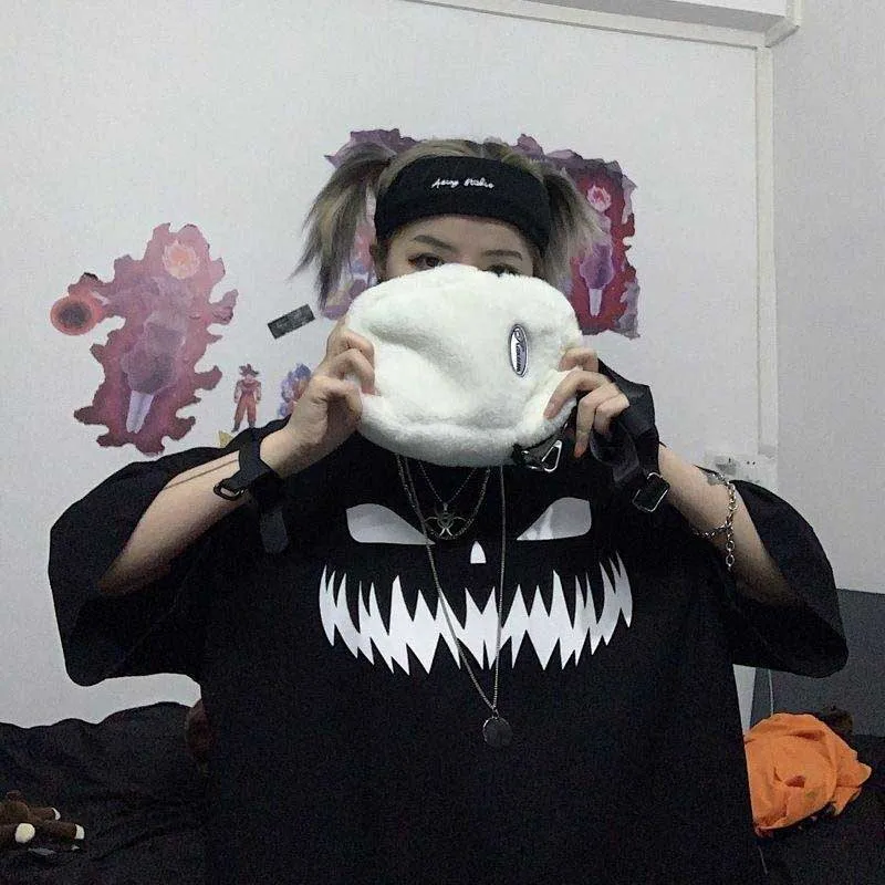 NiceMix Harajuku/футболка с принтом тыквы и буквами; Поддельные 2 штуки; Лоскутная Повседневная футболка с длинными рукавами; женская и Мужская Уличная одежда; топы