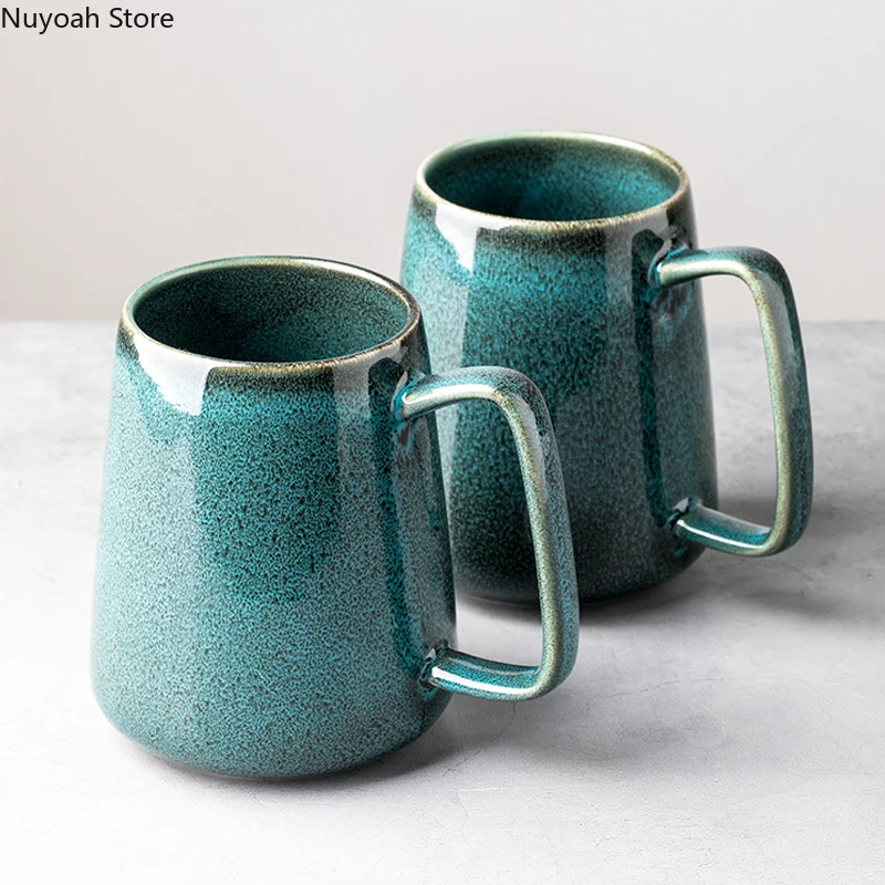 Большая керамическая кружка в стиле ретро зеленая для дома с большим животом