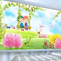 custom mural hand painted house tree leaf cartoon landscape photo wallpaper for kids room boy girl bedroom decor wall painting