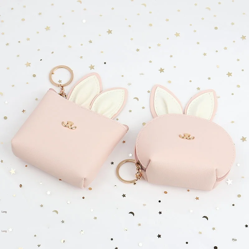 

Solid Color Rabbit Eared Purse Keychain Cute GIRL'S Heart Coin Bag Earphone Bag