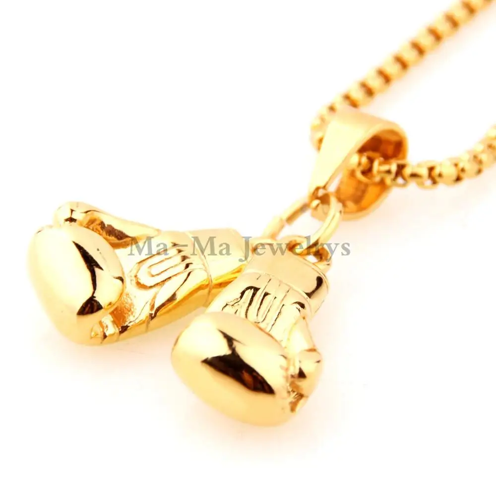 

2pcs/set Gold Tone Stainless Steel Boxing Glove Pendant Necklace Chain for Men's
