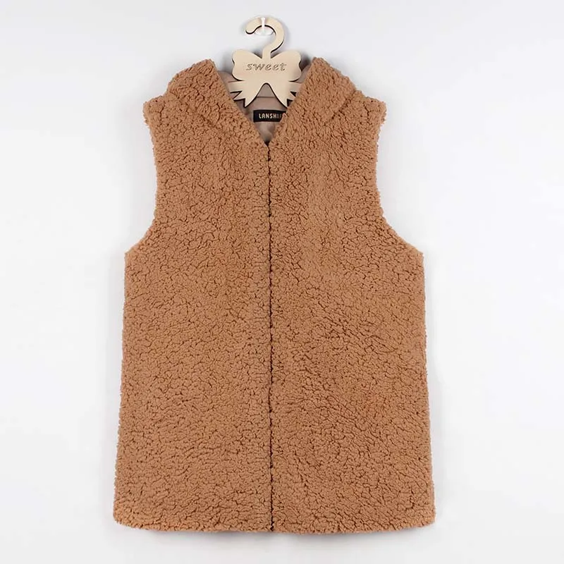 Женский жилет из искусственной овечьей шерсти с капюшоном и карманами | Женская