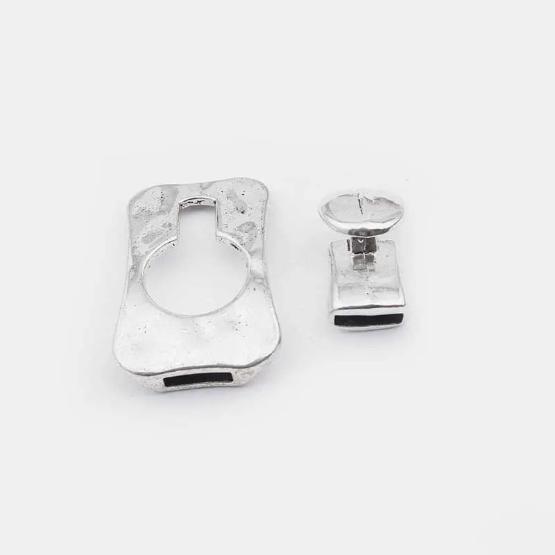Antique Silver 2 комплекта, античное серебро/медь, забитая пряжка, застежка-крючок для 10*2 мм, плоский кожаный шнур, браслеты, ювелирные изделия, изготовление - Цвет: Antique Silver