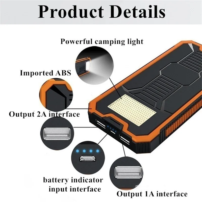 waterproof solar power bank waterproof 80000mah usb port external charger suitable for smart phone power bank with led light free global shipping