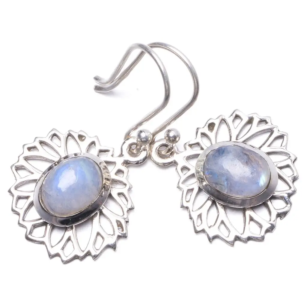 Уникальные серьги из серебра 925 пробы с натуральным лунным камнем радуги ручной