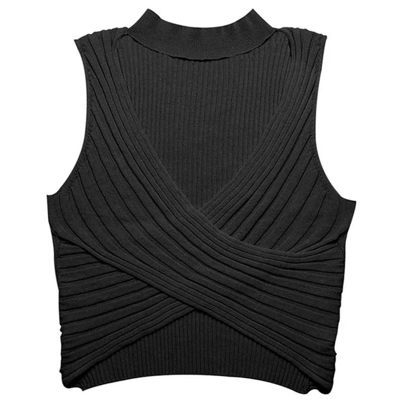 

Women Crop Top Fashion Sexy Hollow Out Cross Bandage Deep V Neck Sleeveless Corset Top Summer Slim Knit Tank Top ropa mujer