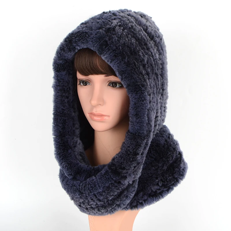 Шапка из натурального меха кролика Рекс теплая шапка с ушками и шарфом 14 цветов