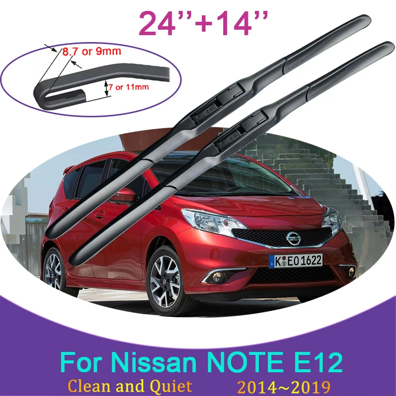 for Nissan NOTE E12 2014 2015 2016~2019 Frameless Durable Rubber Wiper Snow Scraping Front Windshield Brushes Car Accessories