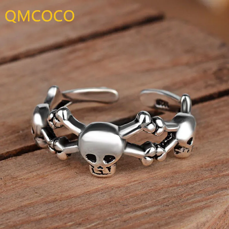 

QMCOCO Punk Men Rings Trendy Skull Women Rings Jewelry Halloween Accessories Fashion Ring
